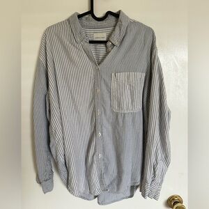 American Eagle Outfitters Gray and White Striped Button-Down Shirt